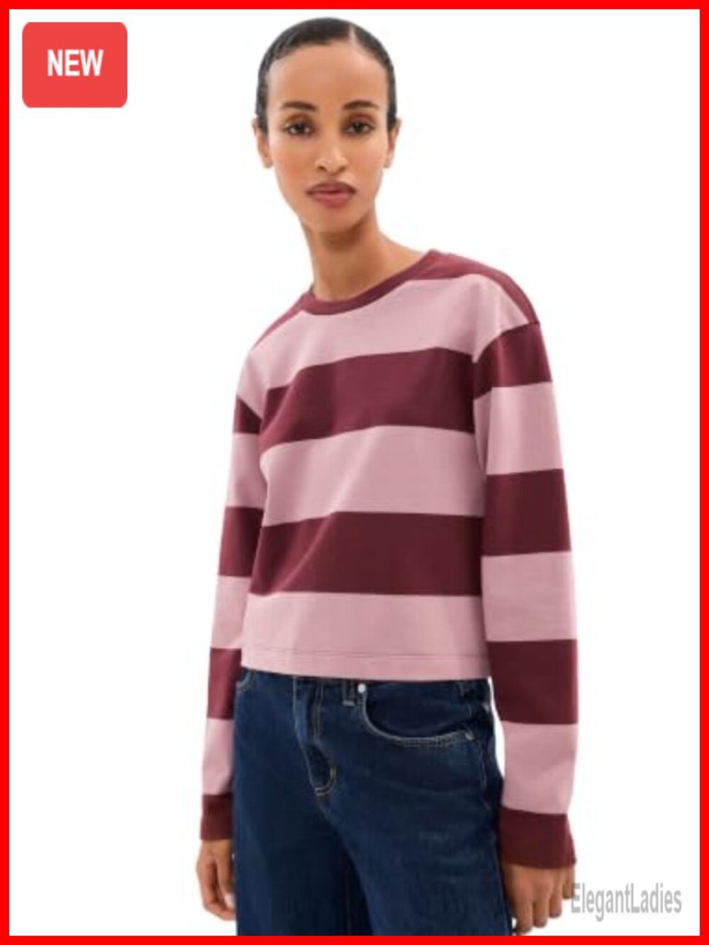 LE BOP Danica Crop Top Women's Swim Tankini Top Crew Neck Long Sleeve Stretch